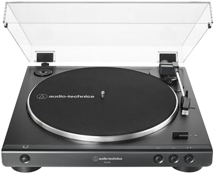Audio Technica AT LP60X BK Fully Automatic Belt Drive Stereo Turntable  Black  Hi Fi  2 Speed  Dust Cover  Anti Resonance  Die Cast Aluminum Platter