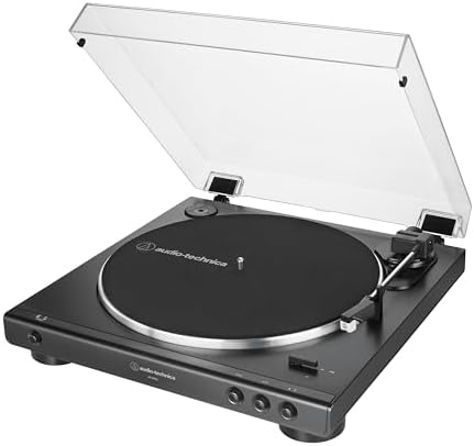 Audio Technica AT LP60X BK Fully Automatic Belt Drive Stereo Turntable  Black  Hi Fi  2 Speed  Dust Cover  Anti Resonance  Die Cast Aluminum Platter