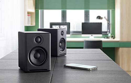 Audioengine A2  Desktop 24 Bit Wireless Bluetooth Desktop Speakers   60W Computer Speakers for Music and Gaming