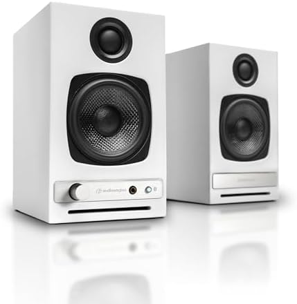 Audioengine A2  Desktop 24 Bit Wireless Bluetooth Desktop Speakers   60W Computer Speakers for Music and Gaming