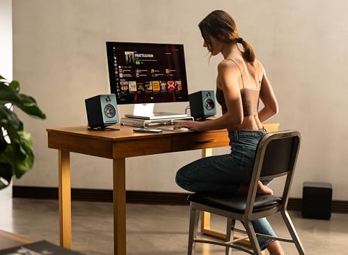Audioengine A2  Desktop 24 Bit Wireless Bluetooth Desktop Speakers   60W Computer Speakers for Music and Gaming