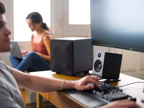 Audioengine S6 210W Compact Powered Mini Subwoofer  Powerful Bass in a Small Package   Great for Desktops  Apartments  Offices and Gaming Setups