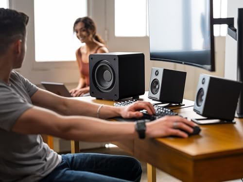 Audioengine S6 210W Compact Powered Mini Subwoofer  Powerful Bass in a Small Package   Great for Desktops  Apartments  Offices and Gaming Setups