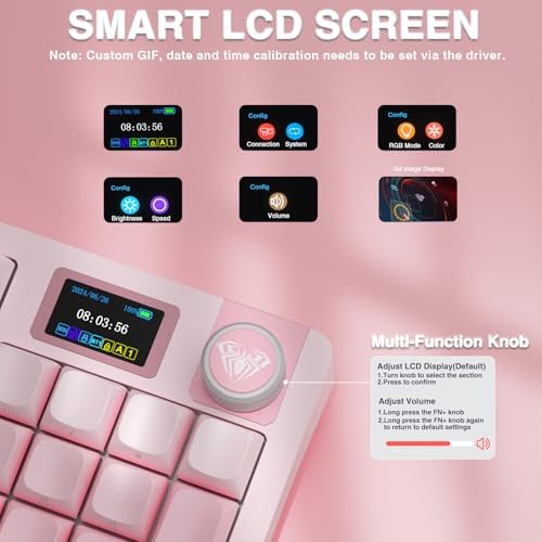 Aula S98 Pro Wireless Mechanical Keyboard with Screen & Knob 2 4GHz/USB C/BT5 0 Hot Swappable Pink Creamy Keyboard Pre lubed Linear Switches Side Printed PBT Keycaps Renewed 
