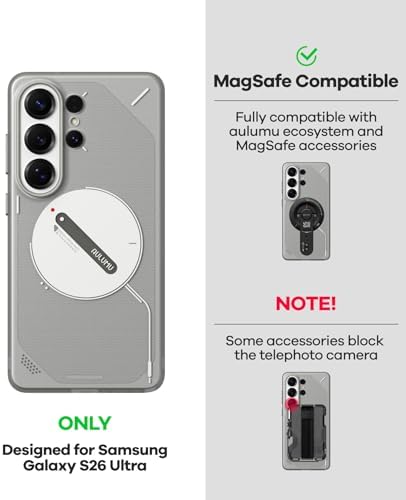 Aulumu S26 Ultra Galaxy Magnetic Case   Thermal IMD Technology   Compatible with MagSafe   Passive Cooling Samsung Galaxy S26 Ultra Case   Translucent Gray