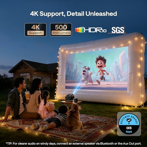 Aurzen BOOM mini Google TV Smart Projector with WiFi and Bluetooth  Voice Control  Family Mode  20W Dolby Audio  Real Time Focus 4K Supported Movie Projector for Bedroom/Home/Outdoor Live Sports Black