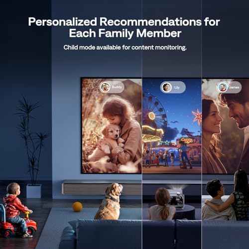 Aurzen BOOM mini Google TV Smart Projector with WiFi and Bluetooth  Voice Control  Family Mode  20W Dolby Audio  Real Time Focus 4K Supported Movie Projector for Bedroom/Home/Outdoor Live Sports Black