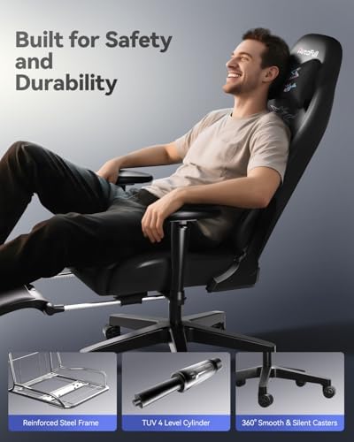 AutoFull C3 Gaming Chair  Racing Style Gaming Chair with Ergonomic Lumbar Support Adjustable High Back PU Leather PC Chair with Footrest Purple