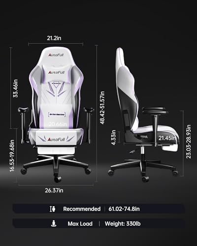 AutoFull C3 Gaming Chair  Ergonomic Wingless Cushion Computer Chair PU Leather Racing Style Office Chair with Lumbar Support Pillow and Footrest White
