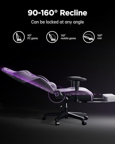 AutoFull C3 Gaming Chair  Ergonomic Wingless Cushion Computer Chair PU Leather Racing Style Office Chair with Lumbar Support Pillow and Footrest White
