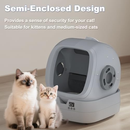 Automatic Cat Litter Box Self Cleaning   APP Control   Weight Monitoring   Ultra Quiet  Medium Cats and Kittens Litter Box  Safe Anti Pinch Assembly Required   Grey