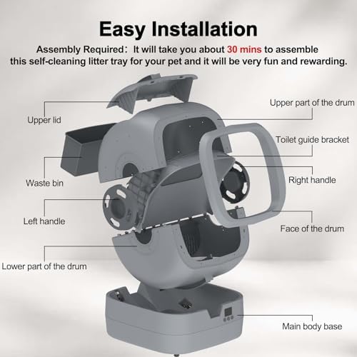 Automatic Cat Litter Box Self Cleaning   APP Control   Weight Monitoring   Ultra Quiet  Medium Cats and Kittens Litter Box  Safe Anti Pinch Assembly Required   Grey