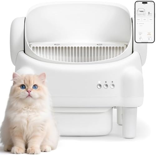 Automatic Cat Litter Box Self Cleaning Litter Box for Multiple Cats with Open Top Design  App Control  Safety Protection  Ultra Quiet Easy Setup White