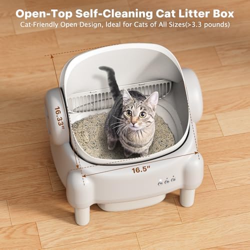 Automatic Cat Litter Box Self Cleaning Litter Box for Multiple Cats with Open Top Design  App Control  Safety Protection  Ultra Quiet Easy Setup White