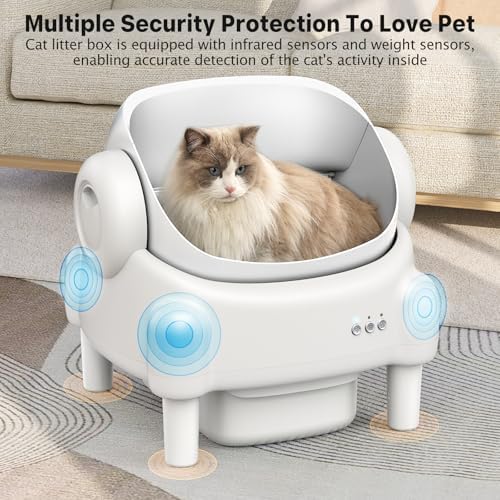 Automatic Cat Litter Box Self Cleaning Litter Box for Multiple Cats with Open Top Design  App Control  Safety Protection  Ultra Quiet Easy Setup White
