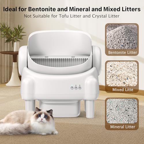 Automatic Cat Litter Box Self Cleaning Litter Box for Multiple Cats with Open Top Design  App Control  Safety Protection  Ultra Quiet Easy Setup White