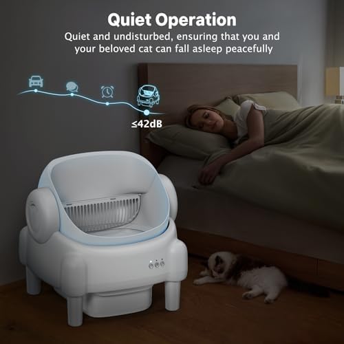 Automatic Cat Litter Box Self Cleaning Litter Box for Multiple Cats with Open Top Design  App Control  Safety Protection  Ultra Quiet Easy Setup White