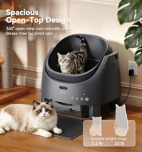 Automatic Litter Box Self Cleaning  FeelNeedy Open Top Smart Cat Litter Box with App Control  Odor Control Safety Sensor Design for 1 3 Cats  Includes Waste Bags