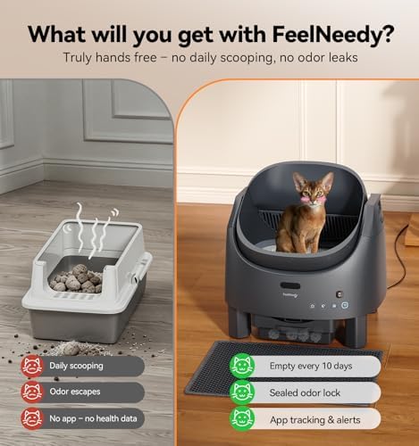 Automatic Litter Box Self Cleaning  FeelNeedy Open Top Smart Cat Litter Box with App Control  Odor Control Safety Sensor Design for 1 3 Cats  Includes Waste Bags