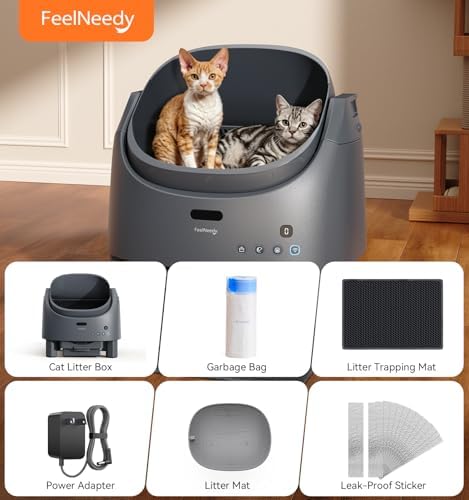 Automatic Litter Box Self Cleaning  FeelNeedy Open Top Smart Cat Litter Box with App Control  Odor Control Safety Sensor Design for 1 3 Cats  Includes Waste Bags