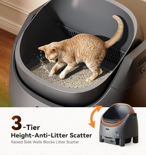 Automatic Litter Box Self Cleaning  FeelNeedy Open Top Smart Cat Litter Box with App Control  Odor Control Safety Sensor Design for 1 3 Cats  Includes Waste Bags