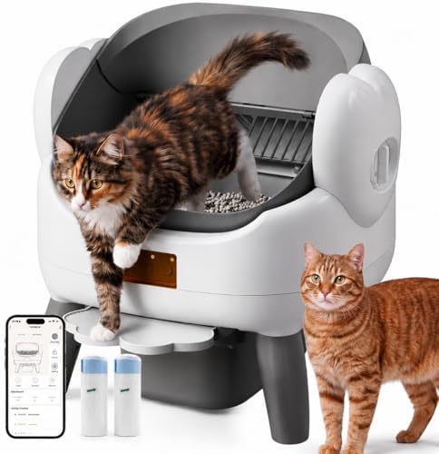 Automatic Litter Box Self Cleaning  Automatic Cat Litter Box for Multiple Cats with App Control  Open Top Self Cleaning Litter Box   Safety Protection  Easy Setup  Odor Control  Gray