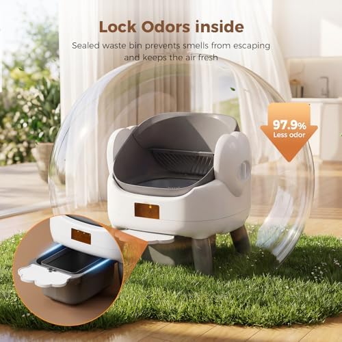 Automatic Litter Box Self Cleaning  Automatic Cat Litter Box for Multiple Cats with App Control  Open Top Self Cleaning Litter Box   Safety Protection  Easy Setup  Odor Control  Gray
