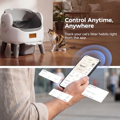 Automatic Litter Box Self Cleaning  Automatic Cat Litter Box for Multiple Cats with App Control  Open Top Self Cleaning Litter Box   Safety Protection  Easy Setup  Odor Control  Gray