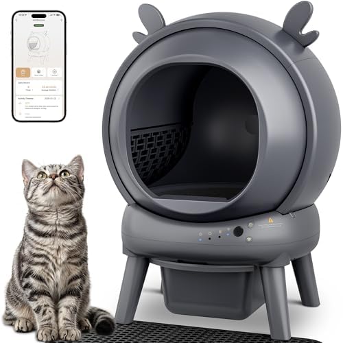 Automatic Self Cleaning Litter Box  Cat Litter Box with APP Control  65L Globe & Dual Safety Sensors  Robot Litter Box  1 Roll Garbage Bags and Litter Mat  <35DB  for Multiple Cats  Grey