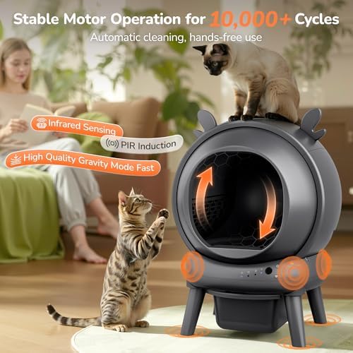 Automatic Self Cleaning Litter Box  Cat Litter Box with APP Control  65L Globe & Dual Safety Sensors  Robot Litter Box  1 Roll Garbage Bags and Litter Mat  <35DB  for Multiple Cats  Grey