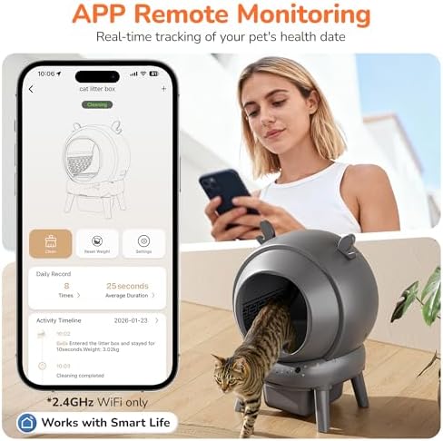 Automatic Self Cleaning Litter Box  Cat Litter Box with APP Control  65L Globe & Dual Safety Sensors  Robot Litter Box  1 Roll Garbage Bags and Litter Mat  <35DB  for Multiple Cats  Grey