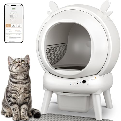 Automatic Self Cleaning Litter Box  Cat Litter Box with APP Control  65L Globe & Dual Safety Sensors  Robot Litter Box  1 Roll Garbage Bags and Litter Mat  <35DB  for Multiple Cats  Grey