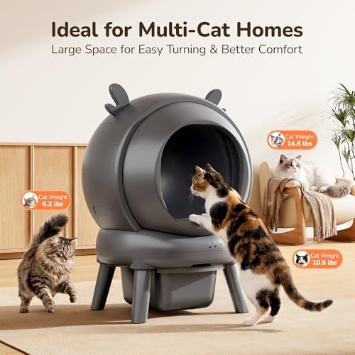 Automatic Self Cleaning Litter Box  Cat Litter Box with APP Control  65L Globe & Dual Safety Sensors  Robot Litter Box  1 Roll Garbage Bags and Litter Mat  <35DB  for Multiple Cats  Grey