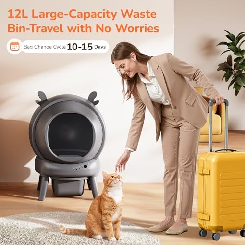 Automatic Self Cleaning Litter Box  Cat Litter Box with APP Control  65L Globe & Dual Safety Sensors  Robot Litter Box  1 Roll Garbage Bags and Litter Mat  <35DB  for Multiple Cats  Grey