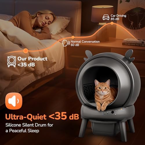 Automatic Self Cleaning Litter Box  Cat Litter Box with APP Control  65L Globe & Dual Safety Sensors  Robot Litter Box  1 Roll Garbage Bags and Litter Mat  <35DB  for Multiple Cats  Grey