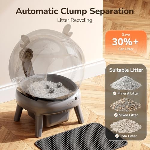 Automatic Self Cleaning Litter Box  Cat Litter Box with APP Control  65L Globe & Dual Safety Sensors  Robot Litter Box  1 Roll Garbage Bags and Litter Mat  <35DB  for Multiple Cats  Grey