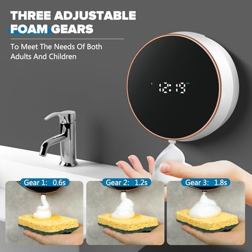 Automatic Soap Dispenser Foam Bathroom  Wall Mount Rechargeable Touchless Adjustable Auto Smart Electric Plastic White Foaming Soap Dispenser with Clock   Kitchen   Hand Dish Lotion Couple Kids