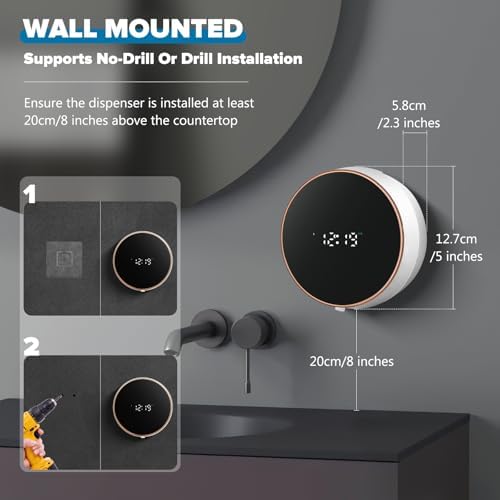 Automatic Soap Dispenser Foam Bathroom  Wall Mount Rechargeable Touchless Adjustable Auto Smart Electric Plastic White Foaming Soap Dispenser with Clock   Kitchen   Hand Dish Lotion Couple Kids
