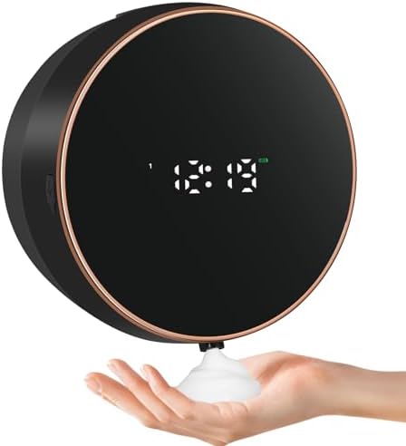 Automatic Soap Dispenser Foam Bathroom  Wall Mount Rechargeable Touchless Adjustable Auto Smart Electric Plastic White Foaming Soap Dispenser with Clock   Kitchen   Hand Dish Lotion Couple Kids