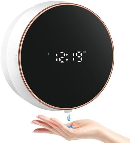 Automatic Soap Dispenser Foam Bathroom  Wall Mount Rechargeable Touchless Adjustable Auto Smart Electric Plastic White Foaming Soap Dispenser with Clock   Kitchen   Hand Dish Lotion Couple Kids