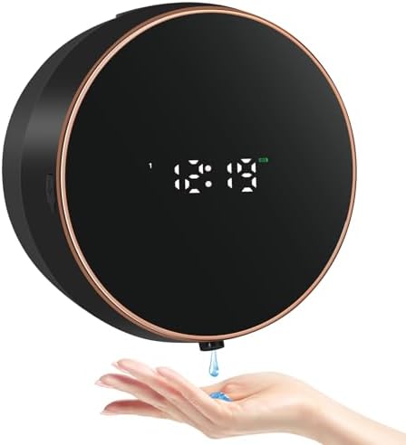 Automatic Soap Dispenser Foam Bathroom  Wall Mount Rechargeable Touchless Adjustable Auto Smart Electric Plastic White Foaming Soap Dispenser with Clock   Kitchen   Hand Dish Lotion Couple Kids