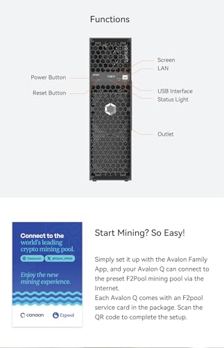 Avalon Q 90TH/s Bitcoin Miner by New Canaan   18 6J/TH 1674W ASIC Miner  Ultra Quiet Home Mining Crypto Machine  110V 240V  Included Original US Power Cord in Stock