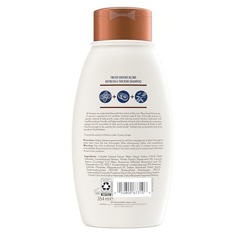 Aveeno  Fresh Greens Blend Sulfate Free Shampoo with Rosemary  Peppermint & Cucumber to Thicken & Nourish  Clarifying & Volumizing Shampoo for Thin or Fine Hair  Paraben Free  12oz