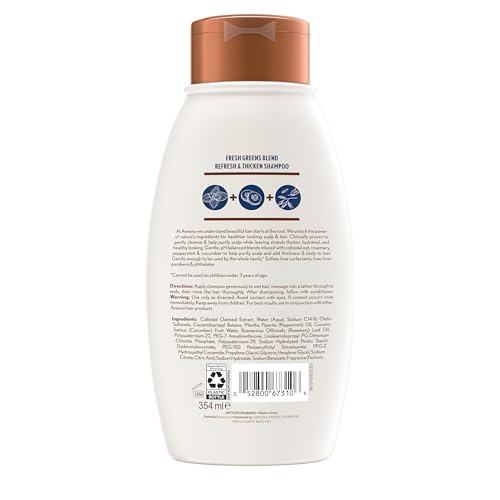 Aveeno  Fresh Greens Blend Sulfate Free Shampoo with Rosemary  Peppermint & Cucumber to Thicken & Nourish  Clarifying & Volumizing Shampoo for Thin or Fine Hair  Paraben Free  12oz