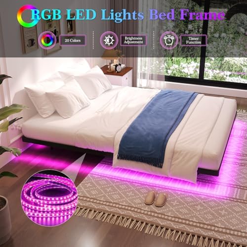 Awesofurni Floating Bed Frame Queen Size  Queen Bed Frame with Smart LED Lights  Heavy Duty Modern Metal Platform Bed No Box Spring Needed   Easy Assembly and Noise Free