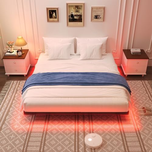 Awesofurni Floating Bed Frame Queen Size  Queen Bed Frame with Smart LED Lights  Heavy Duty Modern Metal Platform Bed No Box Spring Needed   Easy Assembly and Noise Free