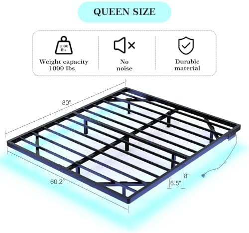 Awesofurni Floating Bed Frame Queen Size with LED Lights and Charging Station  Heavy Duty Modern Metal Platform Bed No Box Spring Needed   Easy Assembly and Noise Free