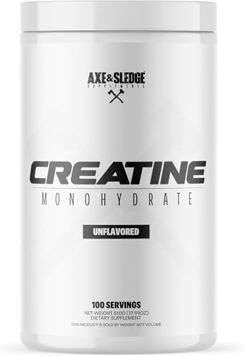 Axe & Sledge Basics Creatine   Unflavored  Enhances Strength & Performance  Increases Lean Body Mass  50 Servings   Pure Creatine Monohydrate  No Fillers or Artificial Substances   100 Servings