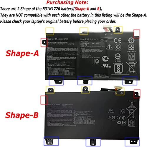 B31N1726 B31BnEH B31Bn91 A41LK9H Reemplazo de batería para portátil Asus FX80 FX86 TUF FX504 FX504GE FX504GM FX505 FX505DT FX505DY FX505GE FX505GD FX505AGM 42 FA5 Serie 06IU A17 FA706II (11.4V
