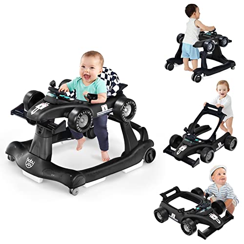 BABY JOY 4 in 1 Baby Walker  Foldable Activity Walker with Adjustable Height & Speed  Music  Lights  Anti Rollover  Toddler Push Walker  Baby Walker with Wheels for Boys Girls 6 18 Months  Black